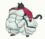  2020 anthro barefoot belly big_belly black_body black_fur cettus clothed clothing domestic_cat fat_rolls feet felid feline felis female fur hi_res mammal morbidly_obese morbidly_obese_anthro morbidly_obese_female obese obese_anthro obese_female overweight overweight_anthro overweight_female sarka_svobodova science_fiction simple_background solo spacesuit standing thick_thighs tight_clothing white_background 
