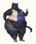  2020 alcohol anthro belly beverage big_belly black_body black_fur bottomwear cettus clothing cocktail domestic_cat felid feline felis female footwear fur glass hand_on_hip hi_res holding_glass holding_object mammal midriff obese obese_anthro obese_female overweight overweight_anthro overweight_female sarka_svobodova shirt shoes simple_background skirt solo standing tank_top topwear vest white_background 