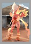  2022 absurd_res blaziken blue_eyes breasts female generation_3_pokemon hair hand_on_hip hi_res nintendo nipples nude pokemon pokemon_(species) pompadour solo standing talons uddragoon video_games white_hair 