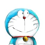  1:1 2018 anthro bell boue_fur collar domestic_cat doraemon doraemon_(character) felid feline felis front_view fur machine male mammal mouth_closed mt_tg pouch_(anatomy) red_collar red_nose robot shaded simple_background solo standing whiskers white_background white_body white_fur 