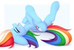  2022 blue_body blue_feathers butt cutie_mark equid equine eyes_closed feathers female feral friendship_is_magic genitals hair hasbro hooves mammal multicolored_hair multicolored_tail my_little_pony omiart open_mouth open_smile pegasus pussy rainbow_dash_(mlp) rainbow_hair rainbow_tail simple_background smile solo wings 