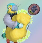  absurd_res animal_crossing anthro avian beak belly belly_overhang belly_squish big_belly bird clothing digestion duo generation_2_pokemon hi_res jacket keaton_(animal_crossing) male male/male nintendo pkmn57 pokemon pokemon_(species) rumbling_stomach squish topwear video_games vore xatu 