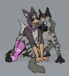 anthro canid canine canis cheek_lick clothing collar cuddling domestic_dog duo eyes_closed face_lick footwear hyaenid kneeling licking looking_at_viewer male male/male mammal mane nude open_mouth petplay ricthecusco roleplay sitting size_difference skinny socks striped_hyena tongue tongue_out whiskers 