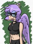  anthro choker crossgender dinosaur eyewear feathered_wings feathers female glasses goodbye_volcano_high hair jewelry long_snout looking_at_viewer midriff navel necklace pterodactylus pterosaur purple_eyes purple_hair reptile sage_(gvh) scalie seven_(artist) snoot_game_(fan_game) snout solo video_games wings 