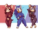  absurd_res animal_crossing anthro breasts digital_drawing_(artwork) digital_media_(artwork) eulipotyphlan female female/female freckles genitals group hedgehog hi_res labelle_able mabel_able mammal nintendo omegamax pussy sable_able sibling sister sisters slightly_chubby trio video_games 