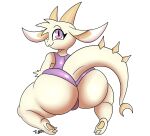  absurd_res big_butt butt chikn_nuggit clothing dragon eyelashes feet female fwench_fwy_(chikn_nuggit) hi_res horn pawpads sitting smug swimwear thick_thighs tibbs 