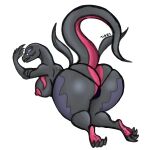  anthro areola bent_over big_breasts big_butt breasts butt clothed clothing female generation_7_pokemon hi_res huge_butt kneeling looking_at_viewer looking_back multicolored_body nintendo nipples open_mouth pink_areola pink_nipples pokemon pokemon_(species) purple_eyes purple_sclera salazzle solo thick_thighs thong tibbs topless underwear video_games wide_hips 