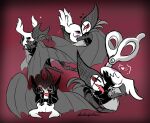  &lt;3 accessory anthro arthropod blush clothing duo dustedpollen female flower grimm_(hollow_knight) horn insect male male/female mask plant questionable_consent scissors tongue tongue_out vessel_(species) 