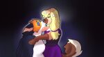  ambiguous_gender anthro battycat canid canine canis clothed clothed/nude clothing curled_tail domestic_dog duo ears_as_hair female female/ambiguous fox glowing glowing_eyes hi_res hypnosis hypnotic_eyes imminent_kiss mammal mind_control nude 