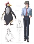  absurd_res avian bird blue_clothing blue_shirt blue_topwear bottomwear cigarette clothing green_eyes hi_res human male mammal necktie neon_genesis_evangelion official_art pants pen_pen_(evangelion) penguin ryoji_kaji shirt topwear 