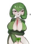  ! 1girl absurdres bangs blush bob_cut breasts collarbone colored_skin commentary dollar_bill gardevoir green_hair green_skin hair_between_eyes half-closed_eyes hand_up highres holding holding_money holding_own_arm large_breasts money multicolored_skin my700 open_mouth own_hands_together pokemon pokemon_(creature) pov prostitution red_eyes shiny shiny_hair shiny_skin short_hair simple_background sketch solo_focus standing straight-on teeth trembling two-tone_skin upper_body white_background white_skin 