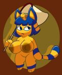  animal_crossing ankha_(animal_crossing) anthro areola big_areola big_breasts blonde_hair blue_body blue_eyes blue_fur blue_hair blue_tail breasts chip_at_night dark_areola felid feline female fur hair holding_object huge_breasts mammal markings nintendo nipples paws short_stack solo striped_markings striped_tail stripes tail_markings video_games yellow_areola yellow_body yellow_fur yellow_tail 