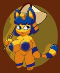  animal_crossing ankha_(animal_crossing) anthro areola big_areola big_breasts blonde_hair blue_areola blue_body blue_eyes blue_fur blue_hair blue_tail breasts chip_at_night dark_areola domestic_cat felid feline felis female fur hair holding_object huge_breasts mammal markings nintendo nipples paws short_stack solo striped_markings striped_tail stripes tail_markings video_games yellow_body yellow_fur yellow_tail 