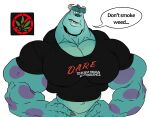  big_muscles bottomless clothed clothing disney drugs hi_res horn looking_at_viewer male marijuana monster monsters_inc muscular pecs pixar remert solo sulley 