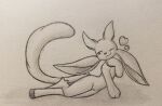  &lt;3 ambiguous_gender big_tail del_(artist) fluffy fur hi_res hooves one_eye_closed ori_(series) paws semi-anthro simple_background smile solo traditional_media_(artwork) white_body white_fur wink 