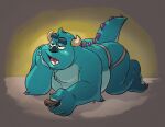  belly big_belly blue_body blue_fur butt controller disney donkeypunch fur half-closed_eyes horn male monster monsters_inc narrowed_eyes open_mouth pixar solo sulley 