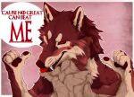  anthro artist_logo blackscour brown_nose brown_pawpads bust_portrait canid cheek_tuft english_text facial_tuft fangs fur hi_res logo looking_at_viewer male mammal neck_tuft nude pawpads portrait red_body red_eyes red_fur red_tongue simple_background solo tan_body tan_fur text tongue tongue_out tuft whiskers 