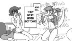  anthro bed clothed clothing crossgender dinosaur dromaeosaurid duo english_text eyewear feathered_tail feathers female footwear frilly frilly_clothing frilly_underwear furniture glasses goodbye_volcano_high hair hat headgear headwear hi_res horn humor monochrome open_mouth puppet reptile sage_(gvh) scalie schizo_chan_(snoot_game) seven_(artist) sitting snoot_game_(fan_game) socks text theropod underwear velociraptor video_games 