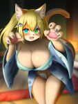  3:4 anthro big_breasts blush breasts clothed clothing english_text faroula_twitt felid feline felis female fur genitals hair hi_res looking_at_viewer mammal pussy smile solo text 