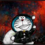  1:1 2017 anthro bell blue_body blue_fur building city clothed clothing digital_media_(artwork) domestic_cat doraemon doraemon_(character) felid feline felis front_view fur looking_at_viewer machine male mammal mt_tg raised_arm red_nose robot sack shaded smile smiling_at_viewer solo standing whiskers white_body white_fur 
