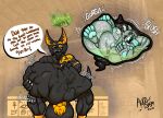 2021 abdominal_bulge absurd_res anthro anubian_jackal anubis awoogasm balls belly big_belly bodily_fluids canid canine canis deity digestion digital_media_(artwork) duo ebony_(awoogasm) egyptian_mythology english_text fur fur_markings genitals gold_penis hi_res jackal male male_pred mammal markings middle_eastern_mythology multicolored_body multicolored_fur mythology onomatopoeia open_mouth oral_vore penis rumbling_stomach signature smile sound_effects stomach_acid tattoo text thick_thighs tongue typoo vein veiny_penis vore 
