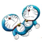  2017 anthro bell blue_body blue_fur clone collar domestic_cat doraemon doraemon_(character) duo felid feline felis fur machine male mammal mouth_closed mt_tg pouch_(anatomy) red_collar red_nose robot shaded simple_background whiskers white_background white_body white_fur 