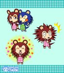  2018 animal_crossing anthro apron apron_only blue_body brown_body clothing duo eulipotyphlan eyes_closed female green_background guywiththepie hedgehog hi_res lidded_eyes mabel_able mammal mostly_nude nintendo open_mouth sable_able shocked sibling simple_background sister sisters smile standing video_games 