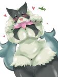  anthro big_breasts breasts ciel_(artist) female green_body hi_res looking_at_viewer meowscarada nintendo open_mouth pokemon pokemon_(species) purple_eyes simple_background solo thick_thighs video_games white_background 