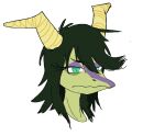  alpha_channel ambiguous_gender anthro dinosaur general_proton green_eyes green_hair hair half-closed_eyes headshot_portrait horn long_hair long_snout messy_hair multicolored_body narrowed_eyes portrait reptile scalie schizo_chan_(snoot_game) simple_background snoot_game_(fan_game) snout solo tired_eyes transparent_background two_tone_body video_games 