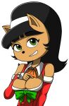  2017 accessory alpha_channel anthro armwear black_hair breasts christmas christmas_clothing cleavage cleavage_cutout clothed clothing colored domestic_cat elbow_gloves felid feline felis female gloves hair hair_accessory hairband half-length_portrait hand_on_breast handwear holidays kitty_katswell looking_at_viewer mammal mrsrlord nickelodeon portrait shaded simple_background smile solo t.u.f.f._puppy transparent_background 
