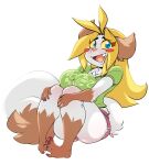  anthro big_breasts blue_eyes blush bottomwear breasts chalo clothing domestic_cat fangs feet felid feline felis female hi_res las_lindas mammal nervous open_mouth sarah_silkie shirt shorts sitting smile solo topwear webcomic yellow_sclera 