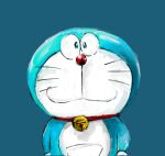  2017 anthro bell blue_background blue_body blue_fur collar domestic_cat doraemon doraemon_(character) felid feline felis front_view fur looking_at_viewer machine mammal mouth_closed mt_tg pouch_(anatomy) red_collar red_nose robot shaded simple_background solo standing whiskers white_body white_fur 