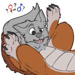  ambiguous_gender bodily_fluids brown_body canid canine claws fur mammal mane paws scales slit symrea telegram_sticker 