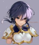  1girl armor bangs black_eyes black_hair breastplate fire_emblem fire_emblem:_genealogy_of_the_holy_war haru_(nakajou-28) larcei_(fire_emblem) short_hair_with_long_locks shoulder_armor solo upper_body v-shaped_eyebrows watermark 