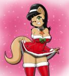  2019 abstract_background armwear black_hair breasts christmas cleavage clothed clothing clothing_lift colored domestic_cat dress dress_lift elbow_gloves felid feline felis front_view gloves grin hair handwear holidays kitty_katswell legwear looking_at_viewer mammal mrsrlord nickelodeon one_eye_closed portrait santa_dress seductive shaded sharp_teeth smile snow snowing solo t.u.f.f._puppy teeth thigh_highs three-quarter_portrait wink winking_at_viewer 