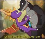  activision anthro black_body black_scales blue_penis colrblnd dragon duo erection feral genitals grin hand_on_chest male male/male nipples nude outside penis penises_touching purple_body purple_scales scales smile spread_wings spyro spyro_the_dragon subtitled text touching_feet video_games wings xero_(captainscales) 