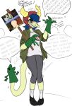 anthro blue_hair blush bodily_fluids clothed clothing crying dialogue dinosaur english_text female hair hat headgear headwear horn puppet red_eyes reptile rexhastala scalie schizo_chan_(snoot_game) sketch snoot_game_(fan_game) solo speech_bubble tears text yellow_body 