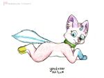  2022 blue_eyes blue_tail collar cute_eyes felid feline female feral fur green_collar horn mammal pawpads paws pink_body pink_fur pink_nose signature simple_background solo text the_lego_movie tongue tongue_out traditional_media_(artwork) unikitty unikitty! white_background yordraw 
