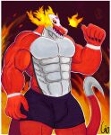  abs absurd_res anthro avian biceps bird bone boxers_(clothing) bracelet bulge clothing crocodile crocodilian crocodylid fire generation_9_pokemon gesture gio-joe hi_res jewelry male mask muscular muscular_anthro muscular_male nintendo pecs pokemon pokemon_(species) reptile scalie skeledirge skull skull_mask smile thumbs_up underwear video_games 