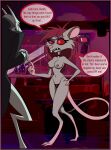  anthro bovid caprine clothed clothing demon english_text fan_character female goat hazbin_hotel hi_res male male/female mammal murid murine prostitution rat rodent speech_bubble strip_club text topless zorah_zsasz_(artist) 