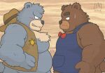  2022 anthro apron belly big_belly blush bow_tie brew_(kumalino) brown_body clothing duo goyemon_k hat headgear headwear kemono kumalino male mammal moobs overweight overweight_male roast_(kumalino) sanrio ursid 