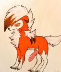  absurd_res anonymous_artist bodily_fluids claws cum cum_drip dripping edit erection feral fur generation_7_pokemon genital_fluids genitals hi_res knot looking_at_viewer lycanroc male midnight_lycanroc nintendo penis pokemon pokemon_(species) precum precum_drip red_body red_fur solo video_games white_tail 