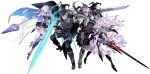  2boys 2girls absurdres armor armored_dress brynhildr_(fate) dragon_horns dragon_tail dragon_wings fate/apocrypha fate/grand_order fate/prototype fate/prototype:_fragments_of_blue_and_silver fate_(series) full_body glasses highres holding holding_polearm holding_sword holding_weapon horns kriemhild_(fate) long_hair miwa_shirow multiple_boys multiple_girls pleated_skirt polearm sheath siegfried_(fate) sigurd_(fate) simple_background skirt spear sword tail thighhighs thighs weapon white_background wings 