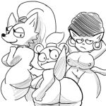  1:1 2022 agent_kitty_kat agent_shortfuse anthro big_breasts big_butt breasts butt canid canine canis domestic_dog ellen_fox felid feline female fox group hi_res lewdewott looking_back mammal monochrome nipples short_stack take_your_pick the_bad_guys_(book) trio 