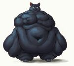  2021 anthro belly big_belly black_body black_fur cettus covering covering_breasts covering_self domestic_cat fat_rolls felid feline felis female front_view fur hi_res mammal morbidly_obese morbidly_obese_anthro morbidly_obese_female nude obese obese_anthro obese_female overweight overweight_anthro overweight_female sarka_svobodova simple_background solo standing thick_thighs white_background wide_hips 