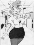  absurd_res anthro brimm brimm_(artist) furry furrygirl giraffe giraffid hi_res ink mammal monochrome office traditional_media_(artwork) 