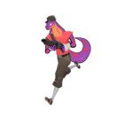  2019 4_fingers anthro baseball_cap bottomwear clothing cosplay female fingers footwear gun hat headgear headwear hi_res keeshee ncs pants purple_body purple_tail ranged_weapon reptile scalie scout_(team_fortress_2) shirt shoes shotgun simple_background snake solo team_fortress_2 topwear valve video_games weapon white_background 