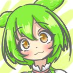  1girl :3 green_hair hanemiyananana head_tilt portrait simple_background smile solo voicevox yellow_eyes zundamon 