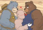  2022 anthro apron belly beverage blush bow_tie brew_(kumalino) brown_body clothing coffee duo goyemon_k group hat headgear headwear kemono kumalino male mammal overweight overweight_male roast_(kumalino) sanrio ursid 