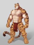  absurd_res anthro areola barazoku biped bladetiger bottomwear bulge clothing countershade_face countershade_fur countershade_torso countershading felid fur genital_outline hi_res loincloth loincloth_only male mammal muscular muscular_anthro muscular_male nipples pantherine penis_outline solo striped_body striped_fur stripes tiger 